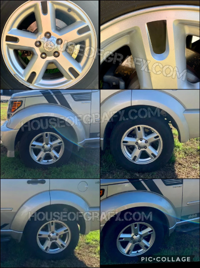 Wheel Rim Decal Decals Inlays Graphics graphic vinyl sticker stickers fit 2007 2008 2009 2020 2011 Dodge Nitro 17” OEM wheels (with notches)